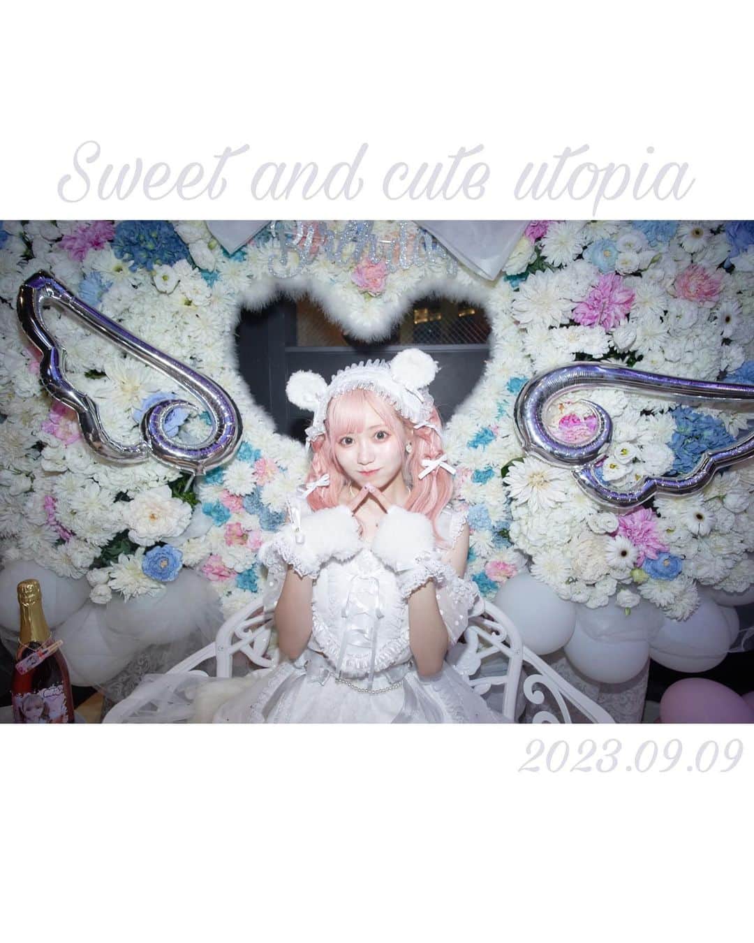 のインスタグラム：「୨୧ 甘くてかわいいユートピア。 くま天使が降臨したよ🐻‍❄🪽🤍🫧‪  衣装もグッズもライブも全部 かわいいをつめこみました♡♡  スタフラにのぼりにオリシャン 時間をかけて一緒にかわいい空間作ってくれた 生誕委員のみんな本当に本当にありがとうだいすき໒꒱  そして甘くてかわいいユートピアに足を運んでくれたみんな楽しんでくれたかな💭 幸せな時間を一緒に過ごしてくれてありがとう☺︎︎︎︎  そしてそしてこの日のヘアアレンジは Mayのみづきさん(@mizuki_hair_0619 )にお願いしました！！ ハートいっぱいでかわいくしてもらったよ(՞ o̴̶̷̤ ̫ o̴̶̷̤ ՞) かわいすぎてほどきたくなかったくらいお気に入り♡ ・ ・ ・ ・ ・ #圧倒的天使  #生誕祭」