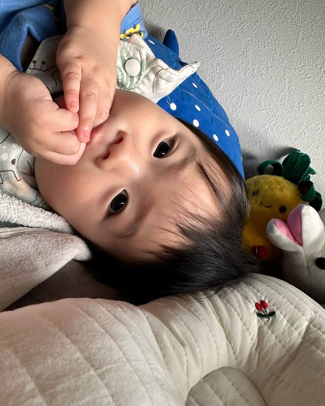 のインスタグラム：「赤ちゃんの瞼っていつ安定するのかな？ 今日は初めて右だけ末広二重。 ここ1週間くらいは奥二重。その前はずーっと左だけ末広二重。時々両目末広二重。 最近はうつ伏せで寝てるからずーっと目がパンパンなんだとは思う。とりあえず上向いて寝て欲しい。   #赤ちゃんの二重事情 #赤ちゃんの二重」