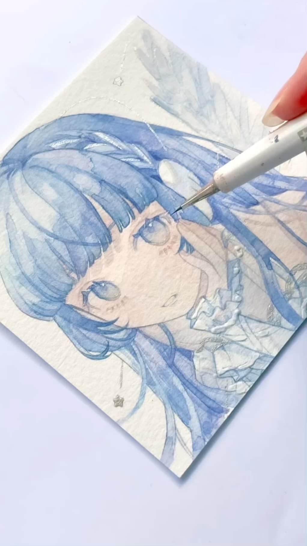 雲丹。のインスタグラム：「透明水彩メイキング #透明水彩 #watercolor」