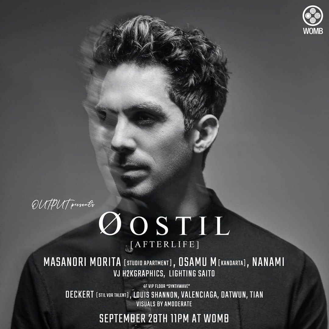 NANAMIのインスタグラム：「I can't stop being excited🔥   @oostil__from @afterlife_ofc  Coming to TOKYO🗼 2023.09.28 !!!! at @womb_tokyo    '' ｏｕｔｐｕｔ''  8月も大盛況に終えた「OUTPUT」が今月も WOMBにて開催。 今回のゲストは、2018年にTale of Us 主宰の 「AFTERLIFE」にて、Tale of Us、 Mind Against、 Agents of Time など錚々たるメンバーと肩を並べて鮮烈にデビューを果たしたメロディックテクノ界の最注目株、Dostilが登場。 ミニマリストでオーガニックなサウンドに大注目。 迎える日本陣営は、日本が世界に誇るハウスミュージックプロデューサー・STUDIO APARTMENT の MASANORI MORITA、ULTRA JAPAN など様々なフェスに出演経験を持ち今年5月に開催した新パーティー「NEURON」では Kandartaとしての初出演でトップクラスのパフォーマンスを披露した OSAMU M、ネオギャルのカリスマ・NANAMI が脇を固め、H2KGRAPHICSによる異次元で立体的な映像とLIGHTING SAITOによる照明による空間演出にもそうご 期待。 OUTPUT presents 0OSTIL 2F MAIN FLOOR DOSTIL (AFTERLIFE) MASANORI MORITA (STUDIO APARTMENT) OSAMU M (KANDARTA) NANAMI VJ: H2KGRAPHICS LIGHTING: SAITO 4F VIP FLOOR - SYNTHWAVE-DECKERT (STIL VOR TALENT) LOUIS SHANNON VALENCIAGA DATWUN TIAN VISUALS BY AMODERATE  OPEN: 11PM DOOR: #2500 BEFORE 0:00 *2000 U23 ¥1500  @oostil @masanori_morita @diosamum @boooo1114music @h2kgraphics_nari @lightingsaito @deggiedeckert @louis_shannon_jp @thedanielvalencia @dat_wun @tianhonghan @amoderate @womb_tokyo」