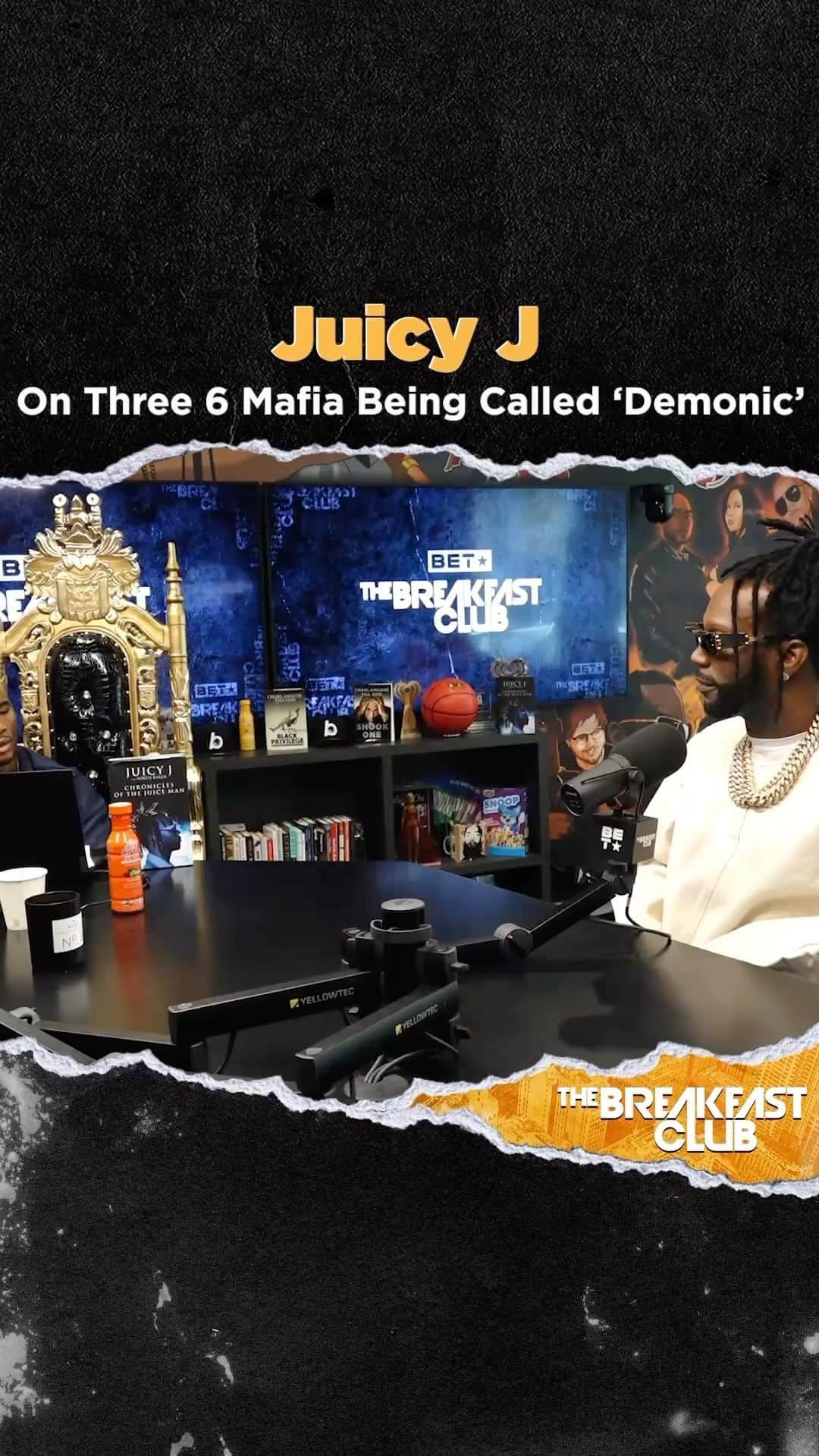 ジューシー・Jのインスタグラム：「🚨 #Three6Mafia had a crazy image when they first hit the scene. If you remember, people would associate the rap group with demonic worshiping. Due to the bad press, @juicyj explains how that impacted the group 🔊 . Follow @breakfastclubam 📺」