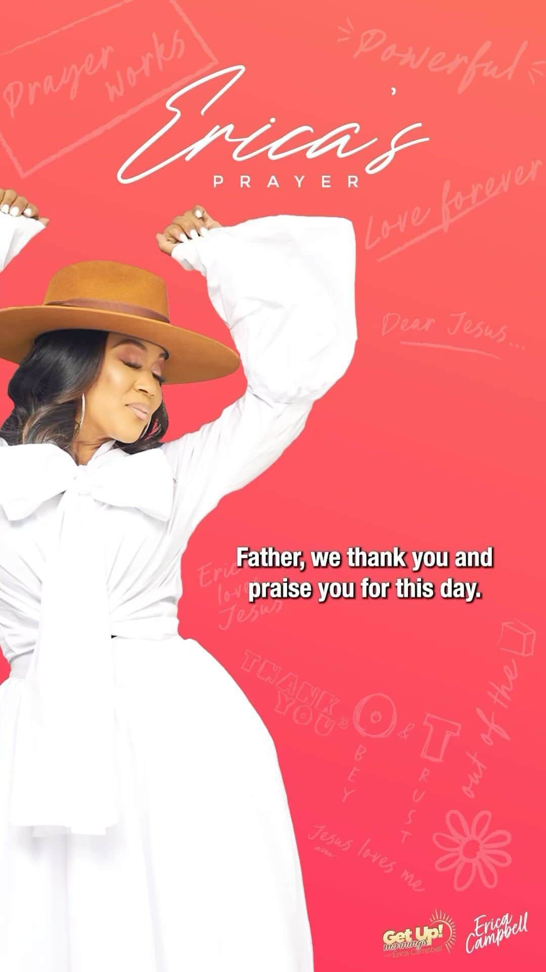エリカ・キャンベルのインスタグラム：「Thank you for being with us. Thank you for keeping us, God. Thank you for blessing us. Thank you for making a way out of no way. Thank you for opening doors. Thank you for healing. Thank you for restoration. Thank you for living on the inside of us.  #EricaCampbell #EricasPrayer #GetUpErica」