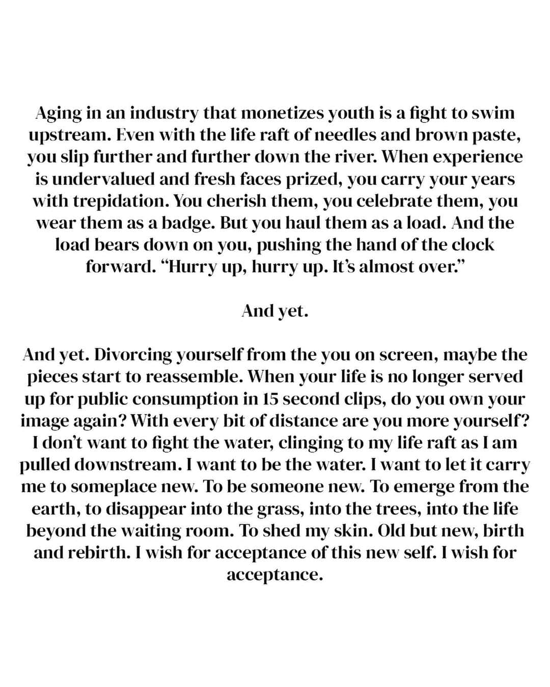 マイラ・ダルブサイオさんのインスタグラム写真 - (マイラ・ダルブサイオInstagram)「Listening to the cicadas outside my bedroom window this morning reminded me of this essay I wrote for a magazine a couple years ago, which ended up unpublished.   It’s meditation on the fear and excitement tied up in entering new phases of life, and the complicated parts of aging (especially as a woman, especially in the fashion industry).   Soon we will be entering another new and scary and exciting chapter of life 🤰🏻 and it felt like the right time to revisit it. Hope it resonates with some of you 💗  #studiomyla」9月11日 23時36分 - myladalbesio