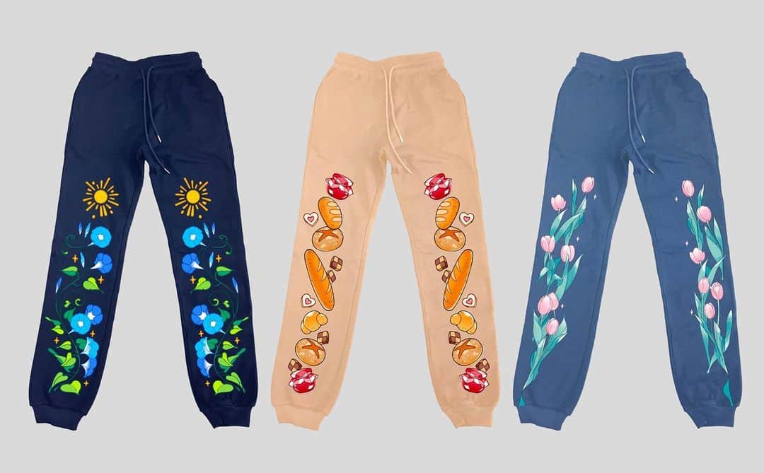 meyocoのインスタグラム：「with lily of the valley collection preorder finally starting, here’s a look at future joggers currently in sampling process 🩵 morning glory, bakery, and tulip!」