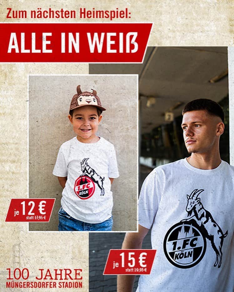 1.FCケルンさんのインスタグラム写真 - (1.FCケルンInstagram)「🤍 𝟙𝟘𝟘 𝕁𝕒𝕙𝕣𝕖 𝕄ü𝕟𝕘𝕖𝕣𝕤𝕕𝕠𝕣𝕗 – Alle in weiß zum nächsten Heimspiel 🤍 ___ Passend zur Aktionswoche gibts die weißen Basic-Shirts nur heute und morgen im Angebot. Link zum Shop ist in der Story 📱」9月12日 1時30分 - fckoeln