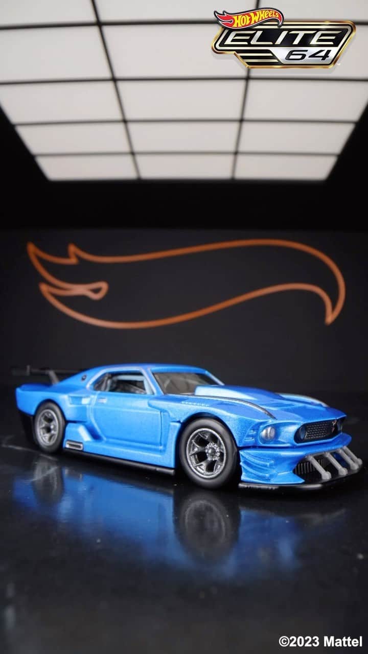 のインスタグラム：「Covered in Metallic Acapulco Blue with a custom widebody kit, the Elite 64 Series Modified ‘69 Ford Mustang is a car maniac’s dream.  Available now at MattelCreations.com #HotWheels」