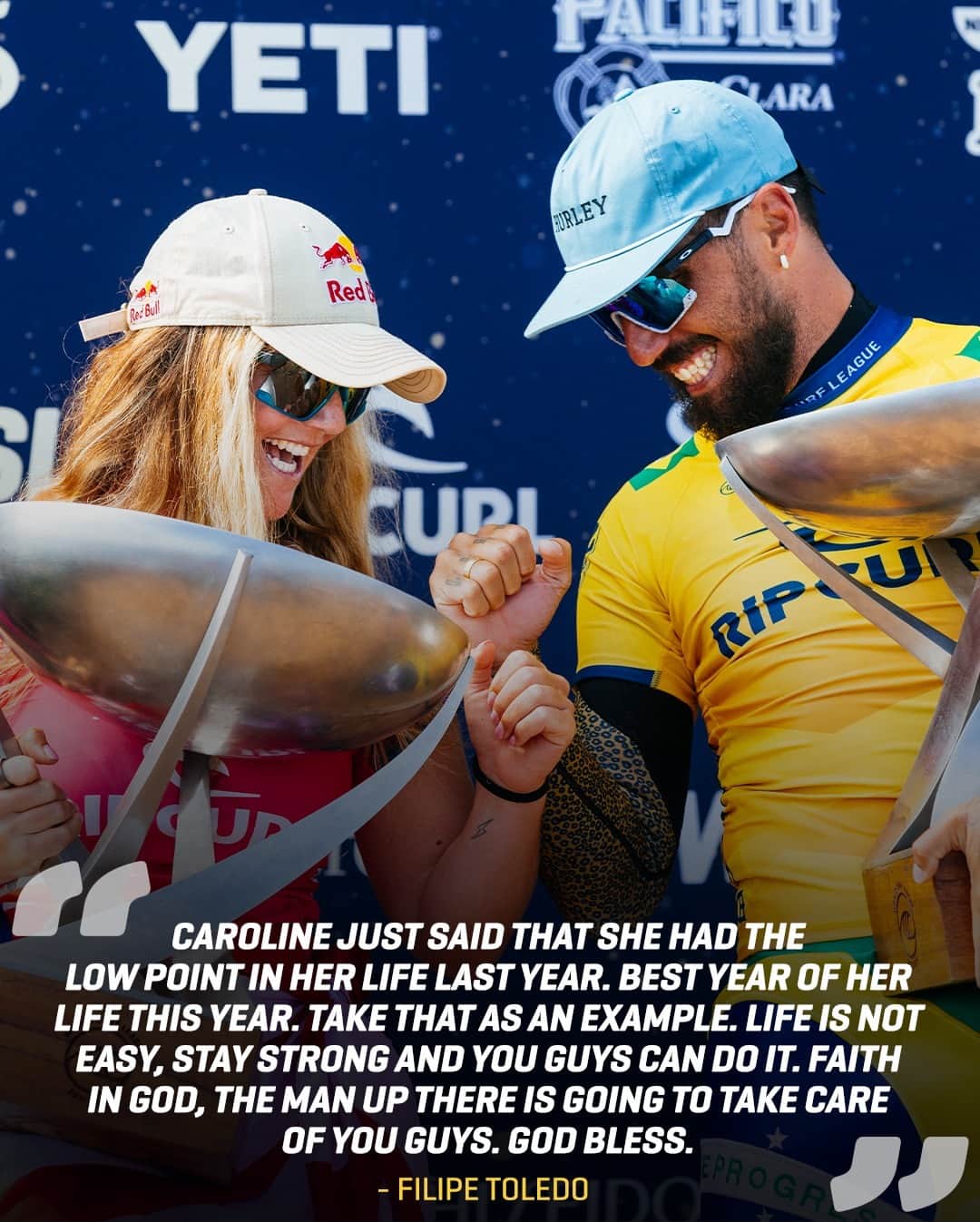 世界プロサーフィン連盟（WSL）のインスタグラム：「Wise words from the 2x World Champ 🎤 @filipetoledo @caroline_markss⁣ #RipCurlWSLFinals @ripcurl @ripcurl_womens」
