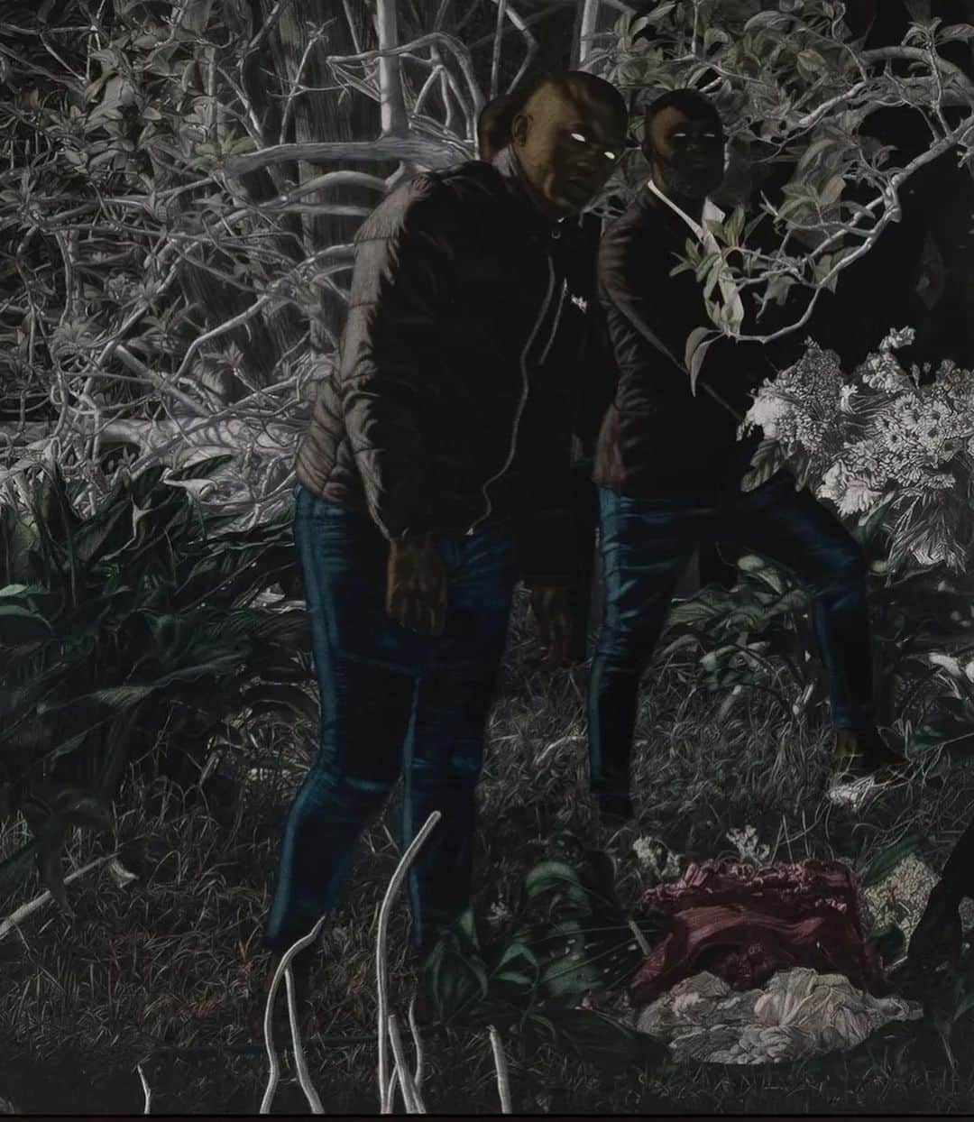 Juxtapoz Magazineのインスタグラム：「A quiet night, @cinga_samson explains, will inspire more muted colors. “When the moment is still, those colors need to support that feeling,” he elaborates. Those colors are at times cold and brutal, merciless even. Yet they must be intentional, they cannot be erratic. Always, the artist incorporates a modicum of light passing through the darkness.  Cinga is featured in our FALL 2023 Quarterly」