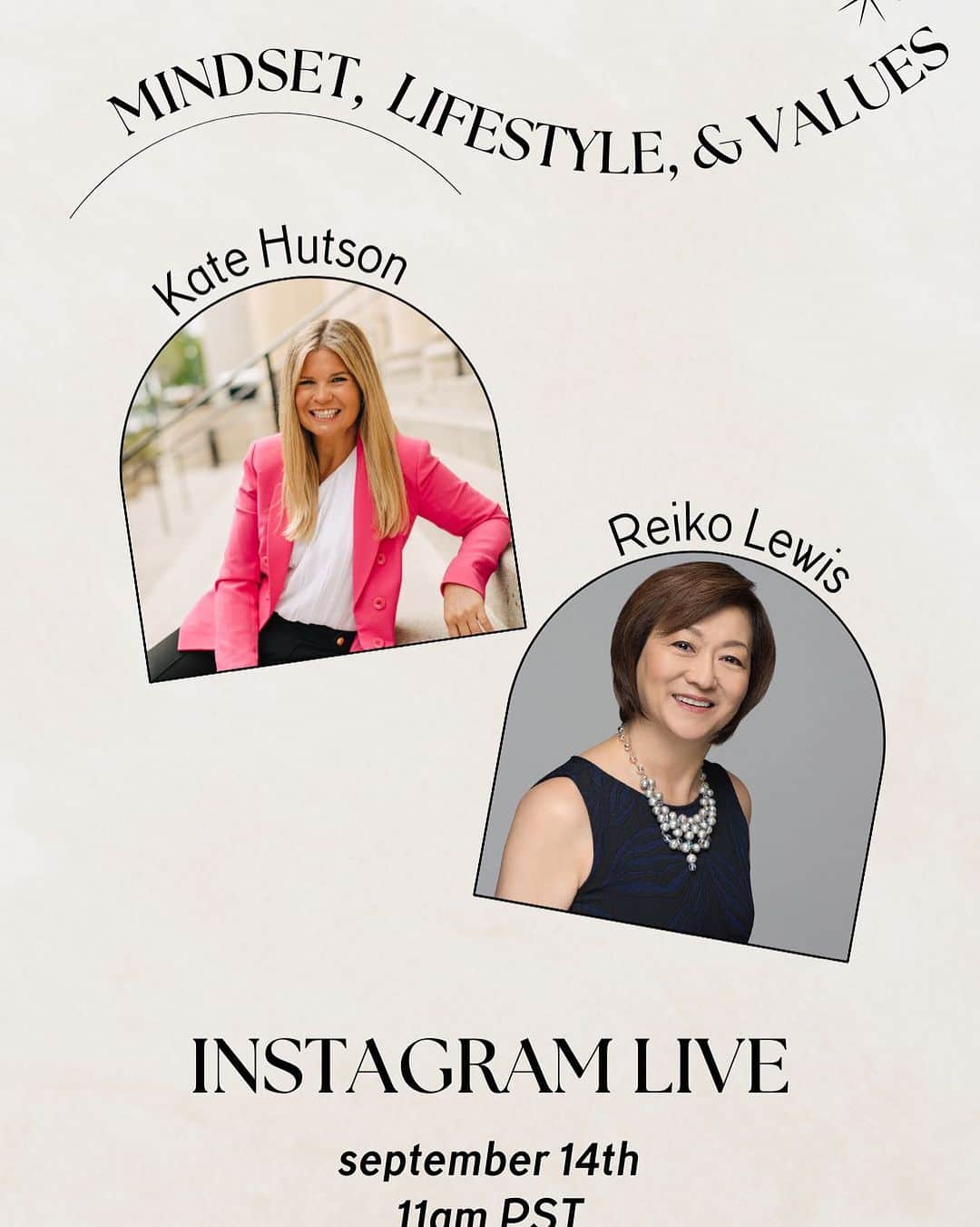 Reiko Lewisのインスタグラム：「Another Instagram live! With Kate Hudson, my life coach, we will talk about mindset as a leader, life style, and some important values in our life. Sept 14 1:00 pm PST  Sept 14 8:00 am Hawaii Time  @shattered.glass.coaching  @ventus_design_hawaii」