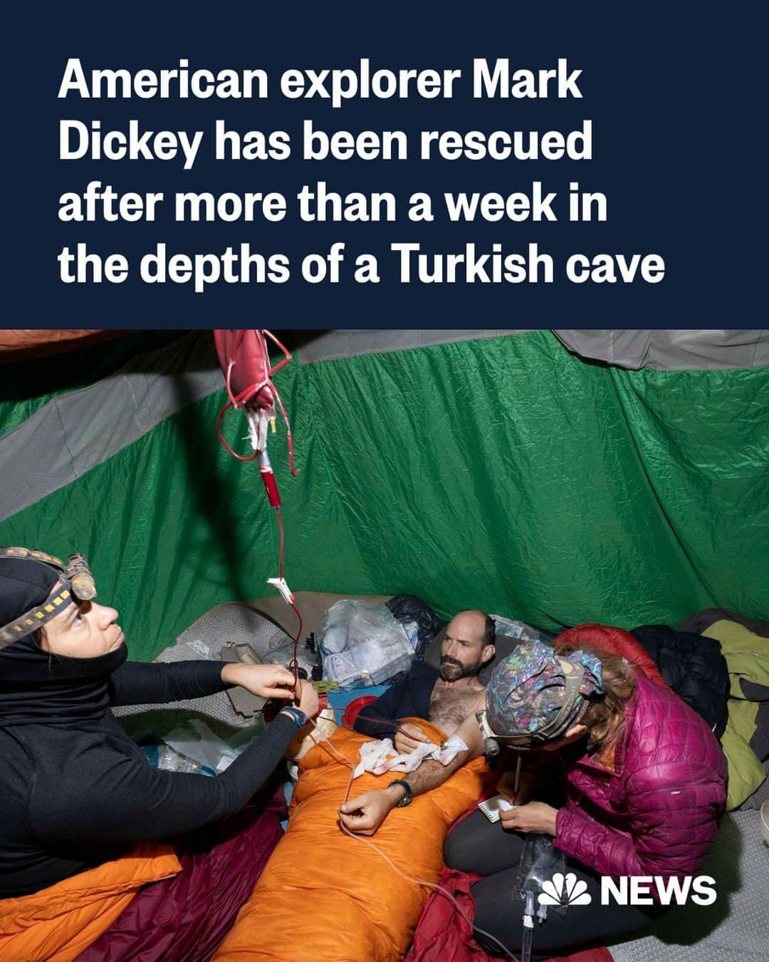 のインスタグラム：「Mark Dickey, a cave explorer, rescuer, and expert from New Jersey, was exploring Morca below the Taurus Mountains when he fell ill and was unable to get out on his own.  The dayslong rescue operation was completed successfully after a stretcher-bound Dickey was lifted from his position at a camp about 3,400 feet below the surface in multiple phases, according to the European Cave Rescue Association.  Read more at the link in bio.  📷️ Marton Kovacs / @apnews」