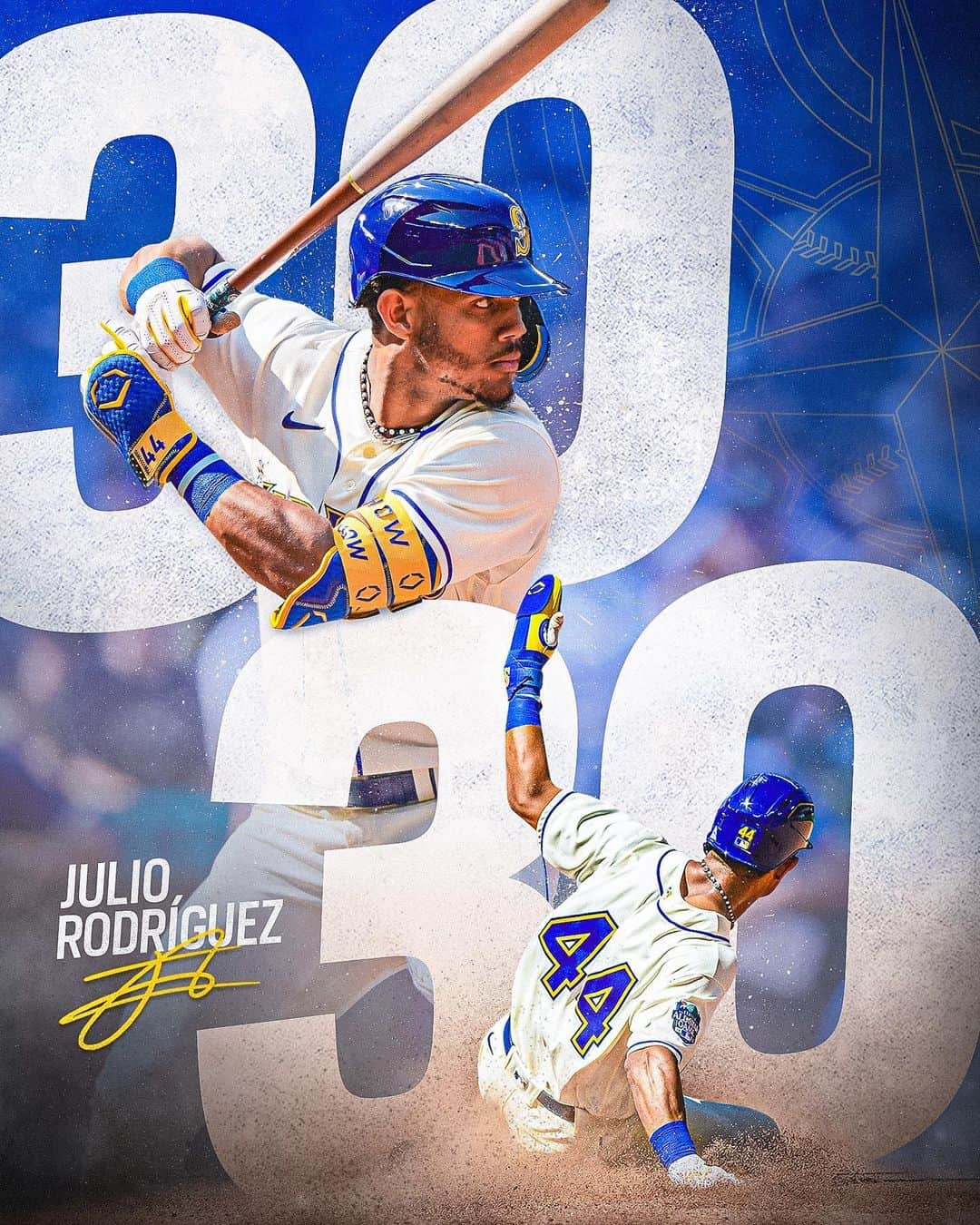 シアトル・マリナーズのインスタグラム：「More history for @jrodshow44!  No. 44 is the 44th player in @MLB history to join the 30/30 club. #SeaUsRise」