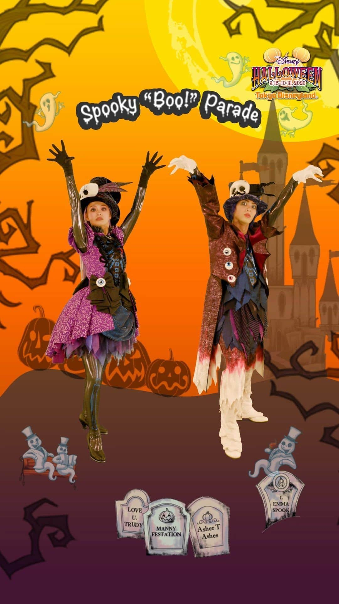 東京ディズニーリゾートのインスタグラム：「⁡ 🎃一緒に踊ろう🦇 ⁡ 9月15日から、東京ディズニーランドではゴースト流のゾクゾクワクワクする世界へと誘う「スプーキー“Boo!”パレード」を開催✨ ⁡ ゴースト流のダンスを踊って、みんなでゴーストたちの仲間になろう！ ⁡ ぜひ踊ってみてくださいね🎶 ⁡ #ディズニーハロウィーン #東京ディズニーリゾート40周年 #東京ディズニーリゾート #東京ディズニーランド  #tokyodisneyresort #tokyodisneyland」