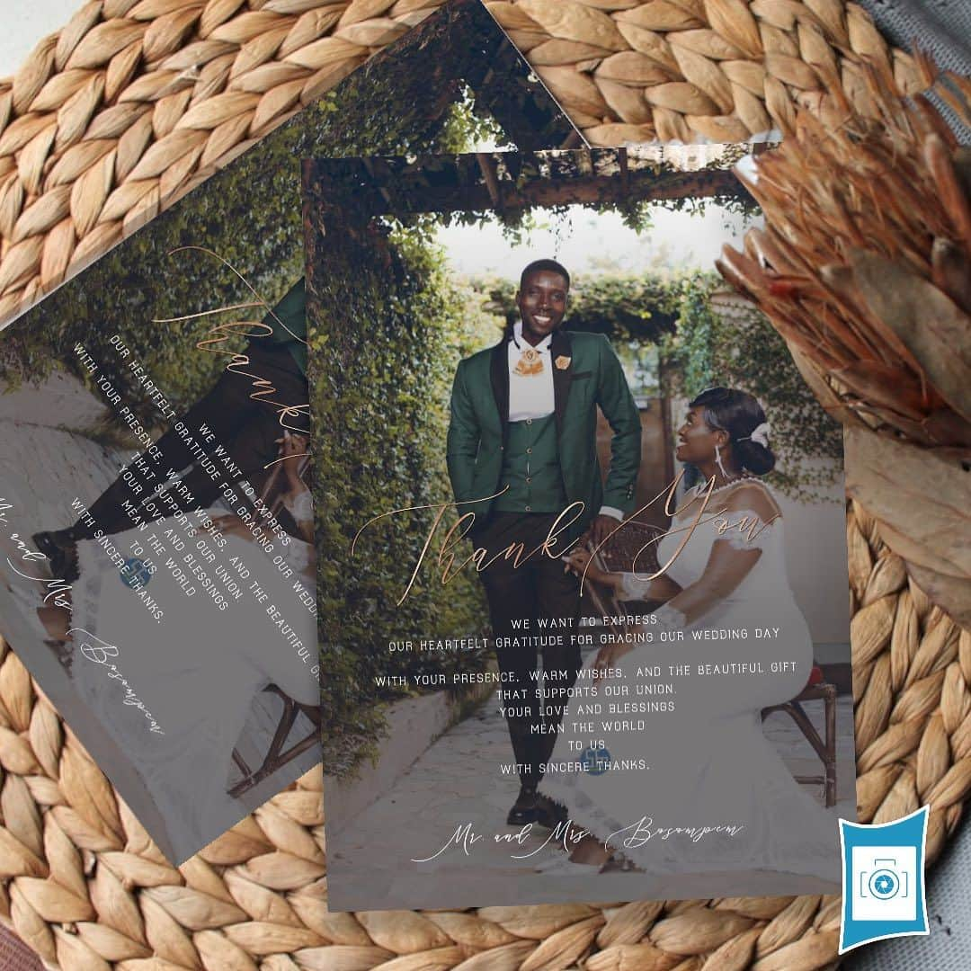 Ŝ Ŋ Ą Ƥ☻Ƥ Ą Ŋ Ĕ Ĺ?Ğ Ƕ SMMのインスタグラム：「. Thank you cards are generally sent to your guests a month or two after your wedding and are a lovely way of thanking your guests for attending and sharing your wedding day with you. It is also an opportunity to thank them for any gifts they may have given.. . .  #envlopeghana #invitationghana #makingsmileyfaces #weddinginvitationghana #weddingstationeryghana . #weddingsignghana #sealingwaxghana #ghanagiftshop」