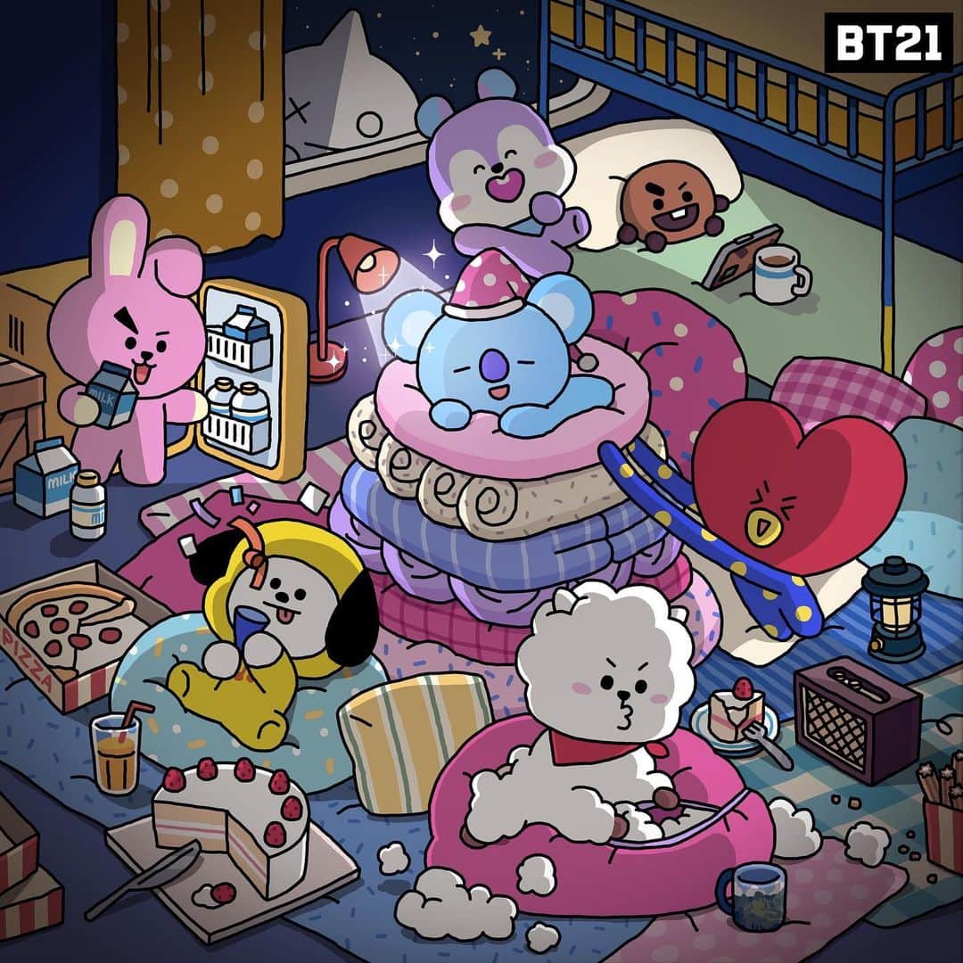 BT21 Stars of tomorrow, UNIVERSTAR!さんのインスタグラム写真 - (BT21 Stars of tomorrow, UNIVERSTAR!Instagram)「The KO-ziest place to dream happy dreams🩵😴✨  #BT21 #friendsnight #family #homesweethome #sleepover #congrats」9月12日 18時01分 - bt21_official