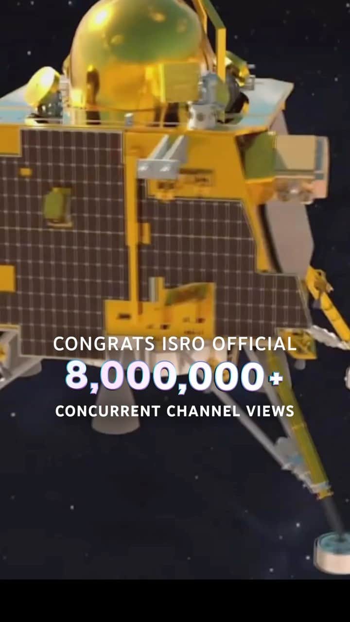 YouTubeのインスタグラム：「things that made us go woah: India landed on the moon! Isro’s livestream on YouTube had a whopping 8 million concurrent views, a new world record - we’re over the moon! 🥳」