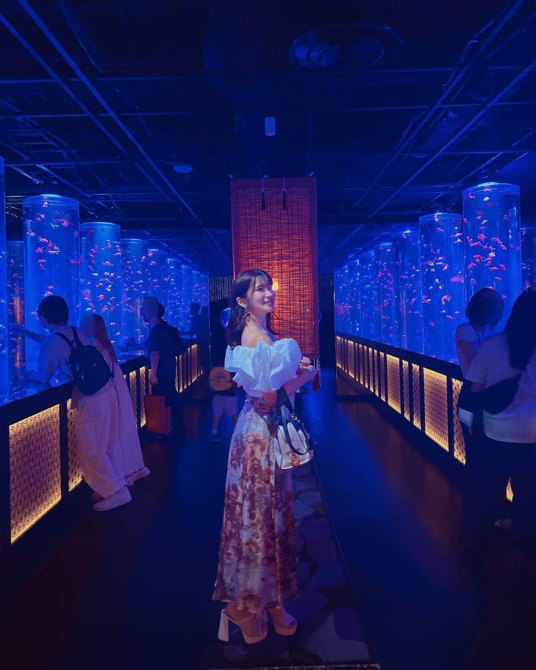 渚志帆のインスタグラム：「アートアクアリウム美術館GINZA💎  出来た当初以来に行ってきたよ°･🐠  涼しげな金魚に癒され時間でした❤︎」
