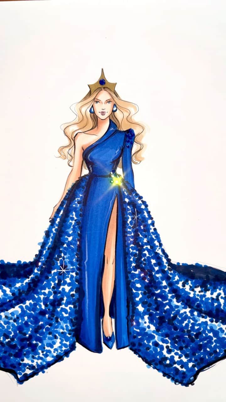 Holly Nicholsのインスタグラム：「September Birthstone, Sapphire 💙 #september #sapphire #birthstones #birthstone #fashionillustration #asmr #copic #asmrsounds」