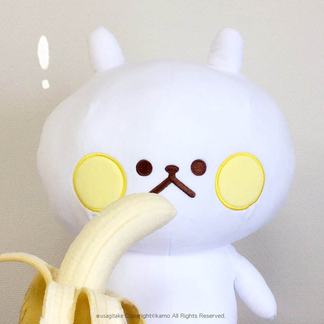 カモのインスタグラム：「ウサギタケぬいで遊ぶ  #ウサギタケぬいぐるみ #ウサギタケ #usagitake #バナナ #banana #illustratorkamo」