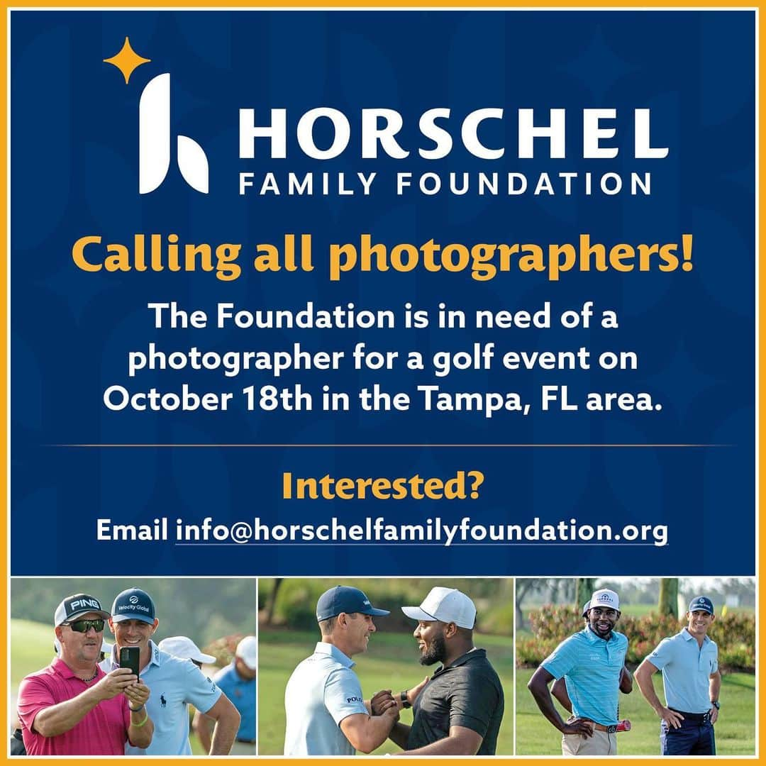 ビリー・ホースケルのインスタグラム：「The Billy Horschel APGA Invitational ⛳️ is coming up and we need an event photographer in the Tampa, FL area!  Interested? 📸 Email us at info@horschelfamilyfoundation.org.  Must be available for a full day on October 18th with potential for additional hours on October 19th and 20th!  @billyho_golf @apgatour   #horschelfamilyfoundation #PillarsOfHealth #GrowingTheGameOfGolf」