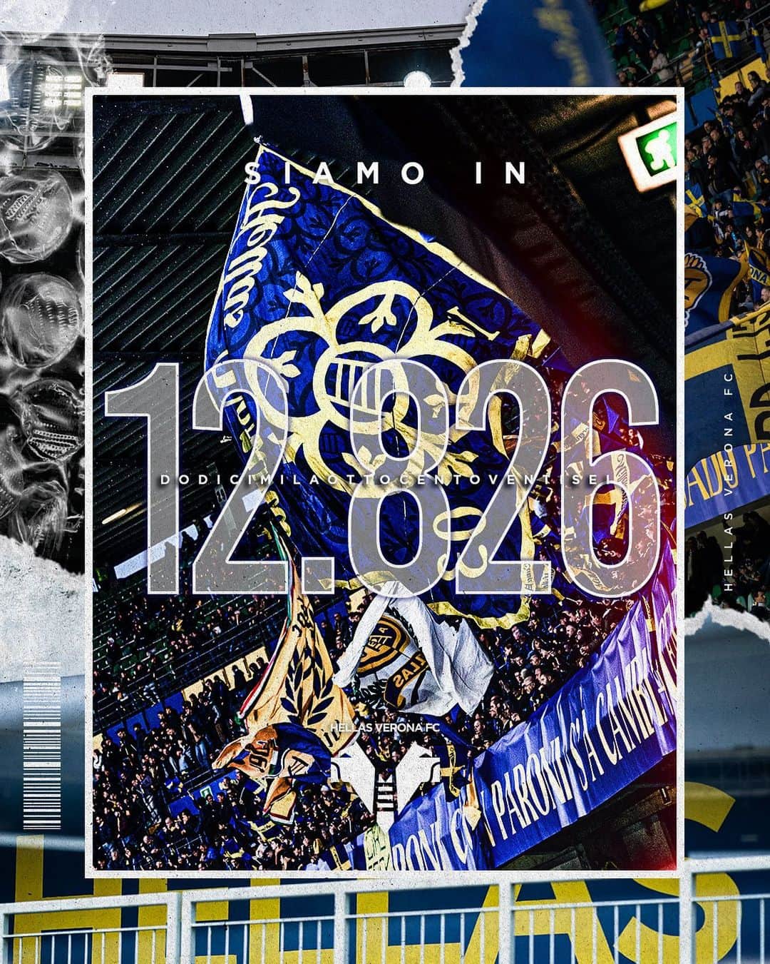 エラス・ヴェローナFCのインスタグラム：「𝑻𝑨𝑲𝑬 𝑴𝑬 𝑯𝑶𝑴𝑬 💛💙  CHIUSA a quota 1️⃣2️⃣8️⃣2️⃣6️⃣ la #CampagnaAbbonamenti 2023/24: tanta voglia di Hellas e ➕🔟% rispetto alla scorsa stagione. Ci vediamo lunedì, sempre a Casa 🏟️」