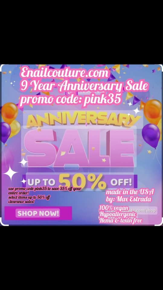 Max Estradaのインスタグラム：「Enailcouture.com anniversary ❤️ sale, promo code pink35 and save 35% off your entire order! Enailcouture.com shinee star glitter gel top coats, no wipe formula. Vegan,  Hypoallergenic and hema free.  Made in America 🇺🇸  Enailcouture.com  #nailartwow #gelpolish #nailsartvideos #nails #gelnails #nailart #notd #nailcolor #nailsalon #nailsalon #nailsvideotutorial #nailtech #nailsupply #nailsonfleek #fyp #nailsart」
