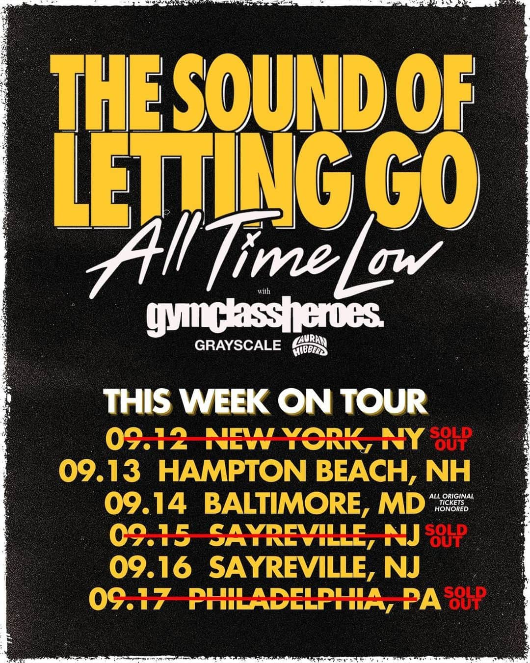 All Time Lowのインスタグラム：「ICYMI: we head back to Baltimore on Thursday to make up the rained out 9/8 show… all original tickets honored! That means six days of The Sound Of Letting Go On Tour!! Where will we see you??」