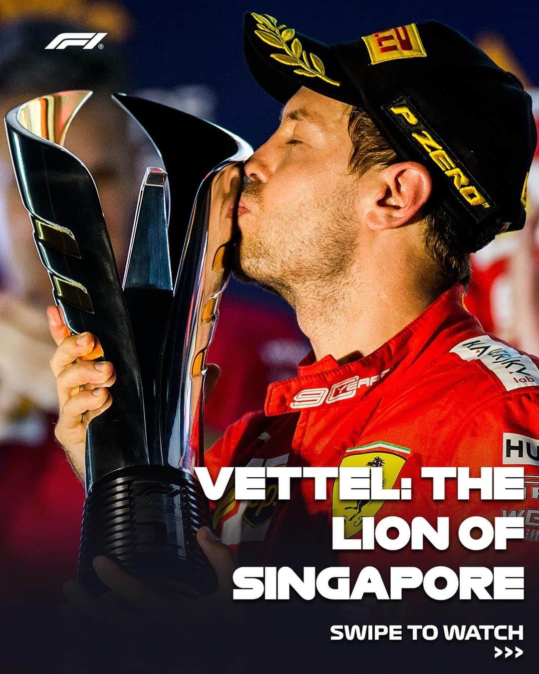 F1のインスタグラム：「Sebastian Vettel, the Lion of Singapore! 🦁🇸🇬  The German holds the record for most wins at the fabled night race ✨  Swipe 👈 to relive the magical memories of Seb’s past victories, including his final win in Formula 1, at the 2019 Singapore Grand Prix 🥹  #F1 #Formula1 #SingaporeGP #SebastianVettel @sebastianvettel」