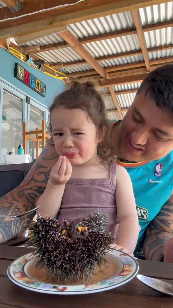 Earth Picsのインスタグラム：「@louisdavis____  daughter tries Kinas for the first time and it is the most adorable thing you will see 😍😩  Kina is a sea urchin species found in New Zealand out of 200 types of sea urchin all over the world.   🎥 @louisdavis____  📍 New Zealand 🇳🇿」
