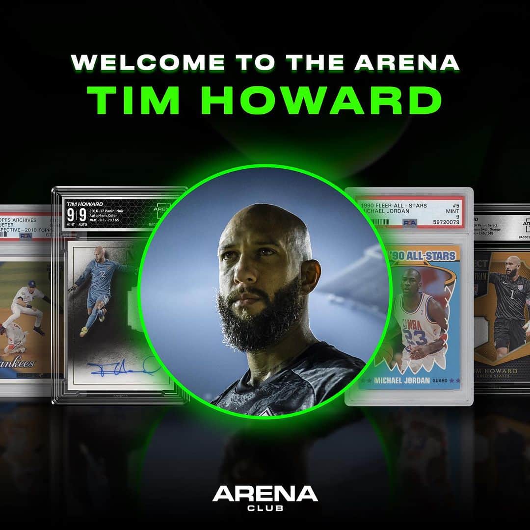 ティム・ハワードのインスタグラム：「We're super excited to have Tim Howard join the Arena Club platform! ⚽️🔥  Go checkout Tim's personal showroom filled with some of his favorite athletes! @timhow1  #arenaclub #timhoward #stepintothearena」