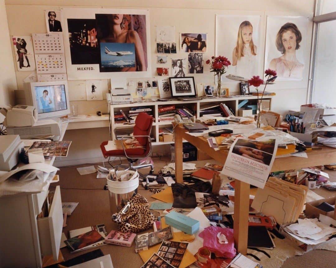 Camille Charriereのインスタグラム：「sofia coppola’s office photographed by bruce weber for vogue (2000)  cosy, chaotic & comforting.」