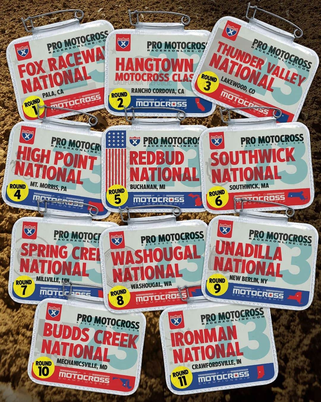 Racer X Onlineのインスタグラム：「👀 2023 Event Sticker Pack now available! 👀  Miss a race? No worries, this sticker pack features all 11 event stickers from the 2023 @promotocross season. Get it today on the @racerxbrand website!  #RacerXBrand #RXStickMe」