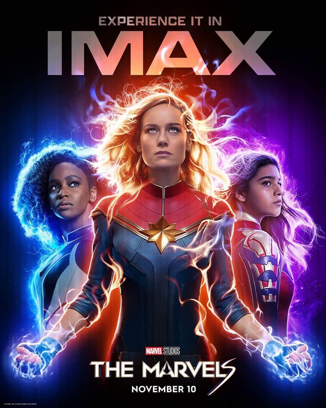 Marvel Entertainmentさんのインスタグラム写真 - (Marvel EntertainmentInstagram)「A triple threat 💙❤️💜  Check out the exclusive @IMAX poster for #TheMarvels. In theaters November 10.」9月13日 6時05分 - marvel