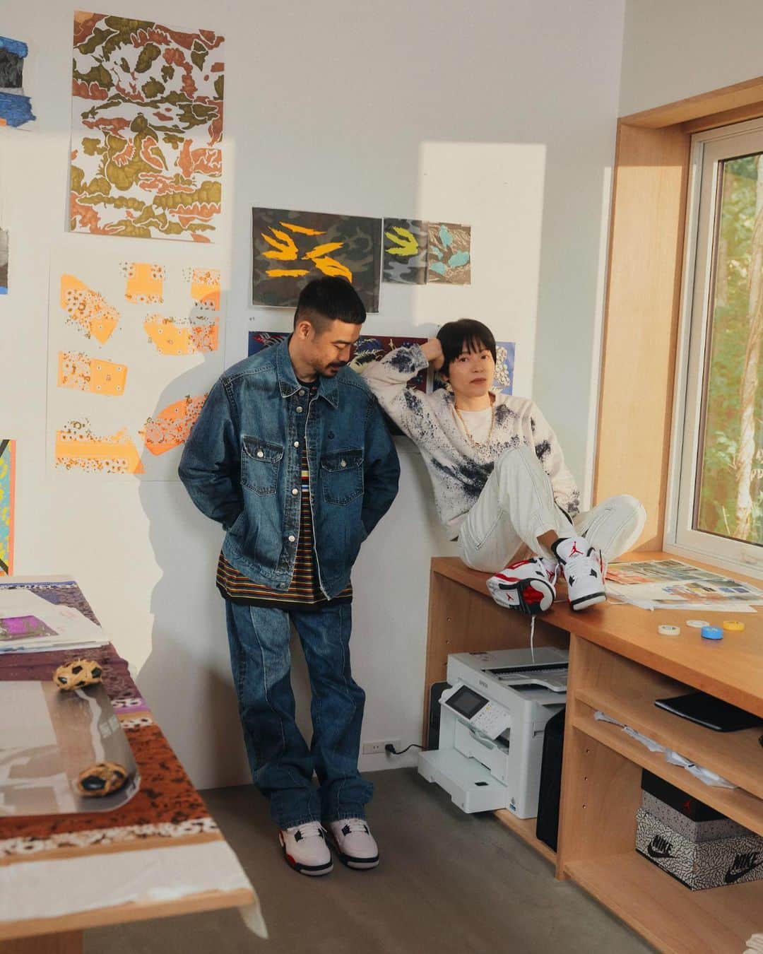 Jordanのインスタグラム：「"I’m drawn to things that feel emotionally charged, and that naturally makes me want to wear them,” says @masako_noguchi_ of the AJ4 ‘Red Cement.’   She is one half of the Tokyo-based multidisciplinary textile label @noma_textiledesign. Alongside Takuma Sasaki, they push the boundaries of traditional Japanese craftsmanship and show us how textiles can be interpreted for modern times. Launching globally on 9.16.」