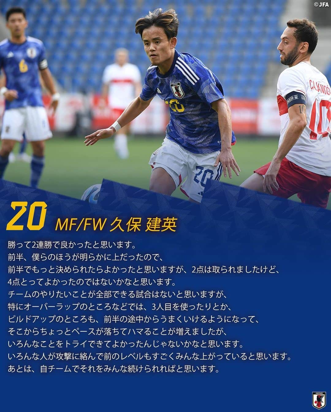 日本サッカー協会さんのインスタグラム写真 - (日本サッカー協会Instagram)「. 🔹SAMURAI BLUE🔹 【2023.9.12 試合後コメント✍️】  23 GK #シュミットダニエル @danstagram_01  3 DF #谷口彰悟 @shogo_taniguchi_5  26 DF #毎熊晟矢 @seiya_maikuma  6 MF/FW #遠藤航 @endowataru 13 MF/FW #中村敬斗 @nakamura.keito 14 MF/FW #伊東純也 @1409junya 15 MF/FW #伊藤敦樹 @i_atsuki 20 MF/FW #久保建英 @takefusa.kubo  #夢への勇気を #jfa #daihyo #SAMURAIBLUE #サッカー日本代表 #サッカー #soccer #football #⚽」9月13日 17時17分 - japanfootballassociation