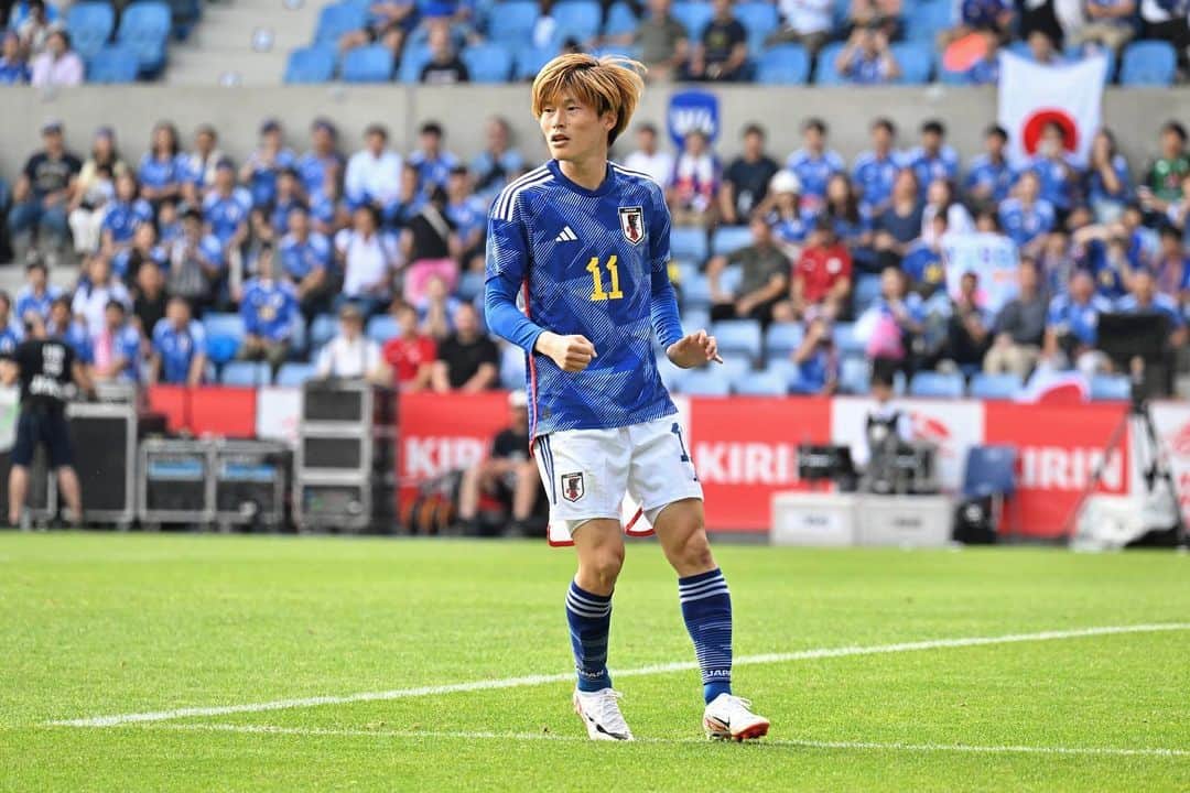 古橋亨梧のインスタグラム：「ドイツ戦、トルコ戦たくさんの応援ありがとうございました🇯🇵  Always a great feeling to play for my home country 😊🇯🇵」