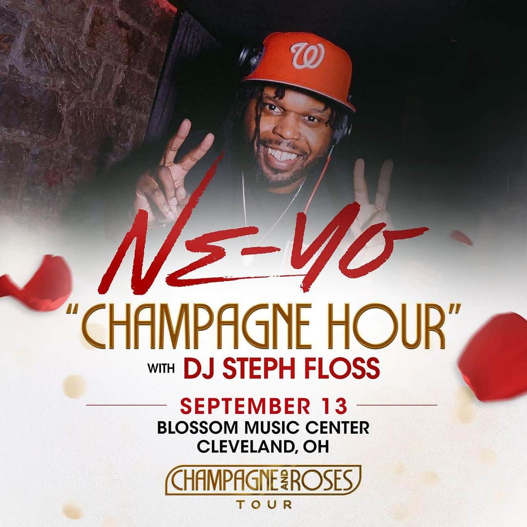 NE-YOのインスタグラム：「CLEVELAND!! Y'all don't wanna miss the #CHAMPAGNEHOUR TONIGHT featuring @djstephfloss on the ones and twos before the show starts! Doors open at 6 PM!🥂🌹#ChampagneAndRosesTour」