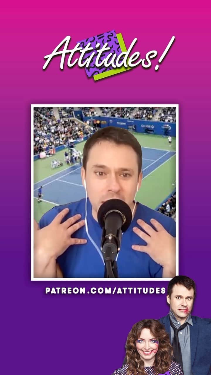 ブライアン・サフィのインスタグラム：「U.S. Open RBF #attitudespod #bryansafi #eringibson #comedy #comedian #comedians #comedyvideos #comedyvideo #comedyreels #comedypodcast #spotifypodcast #spotifypodcasts #applepodcasts #usopen #cocogauff #troopbeverlyhills #shelleyduvall #rbf #restingbitchface #lol」