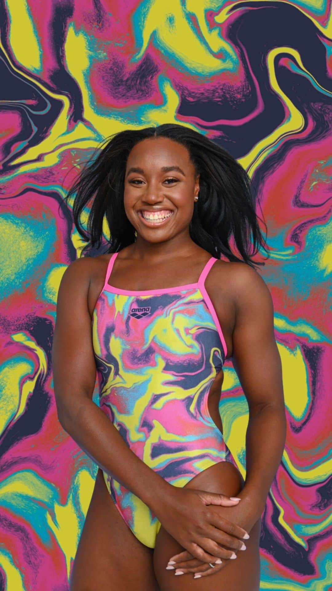 arenausaのインスタグラム：「Introducing the Limited Edition Simone Manuel Capsule Collection.  Featuring (4) unique patterns in arena’s premium MaxLife Challenge Back silhouette, these exclusive prints were designed in partnership with Olympic Gold Medalist Simone Manuel. Hurry – quantities on these styles are limited and will go fast – get yours by shopping the collection now link in bio 🦋🔗」