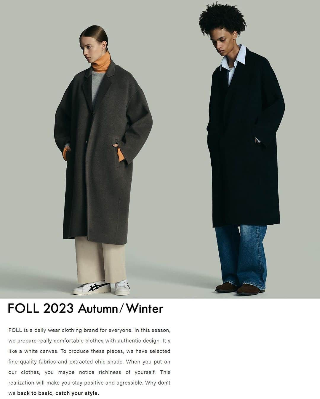 JOURNAL STANDARDのインスタグラム：「FOLL 2023 Autumn/Winter "back to basic , catch your style"  FOLLは、あらゆる人のためのデイリーウェアブランド。 上質な生地と、シックな色合い。 オーセンティックなデザイン。 自身のスタイルを改めて立ち返るキッカケをくれる「まっさらなキャンバス」のようなウェアを是非、お楽しみ下さい。  @foll.jp  @unfollow.jp  -------- ⁡ #2023aw #journalstandard #baycrews #fashion #journalstandardmens #journalstandardladies」