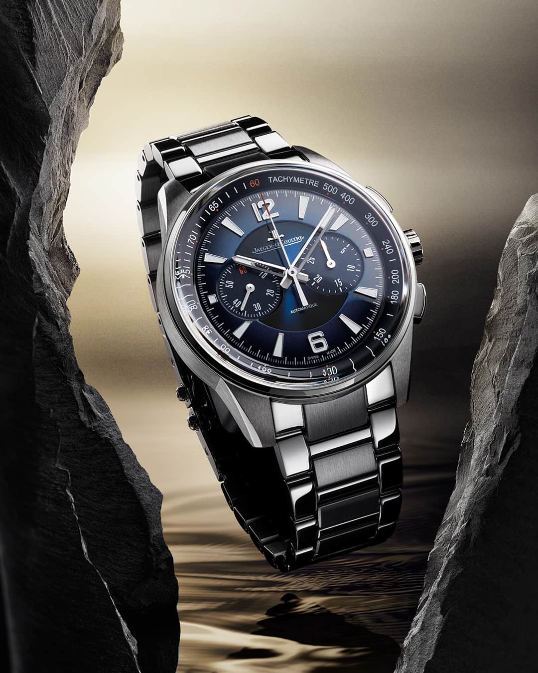 のインスタグラム：「The ultimate sporty-elegant watch. #Polaris _ Polaris Chronograph Designed, made and assembled in our Manufacture _ Inspired by the diving watches of the sixties, the dial of the new Polaris Chronograph displays many sporting features. The skeletonised hands, luminescent indexes and orange accents allow an optimal visibility for any situation. The perfect companion for everday adventures. _ #JaegerLeCoultre #Polaris」