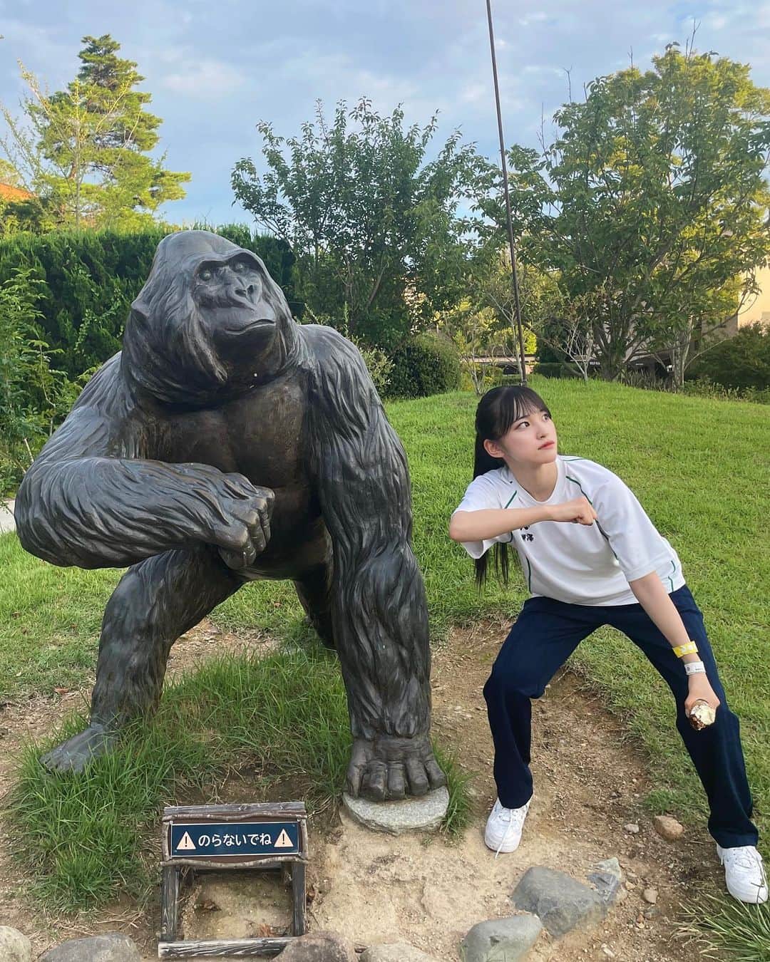 柳澤杏のインスタグラム：「そういや夏休み友達増えてました🦍🐒  この猿"見ざる聞かざる言わざる"の手してんねんで笑  あんガードマンなれそう？」