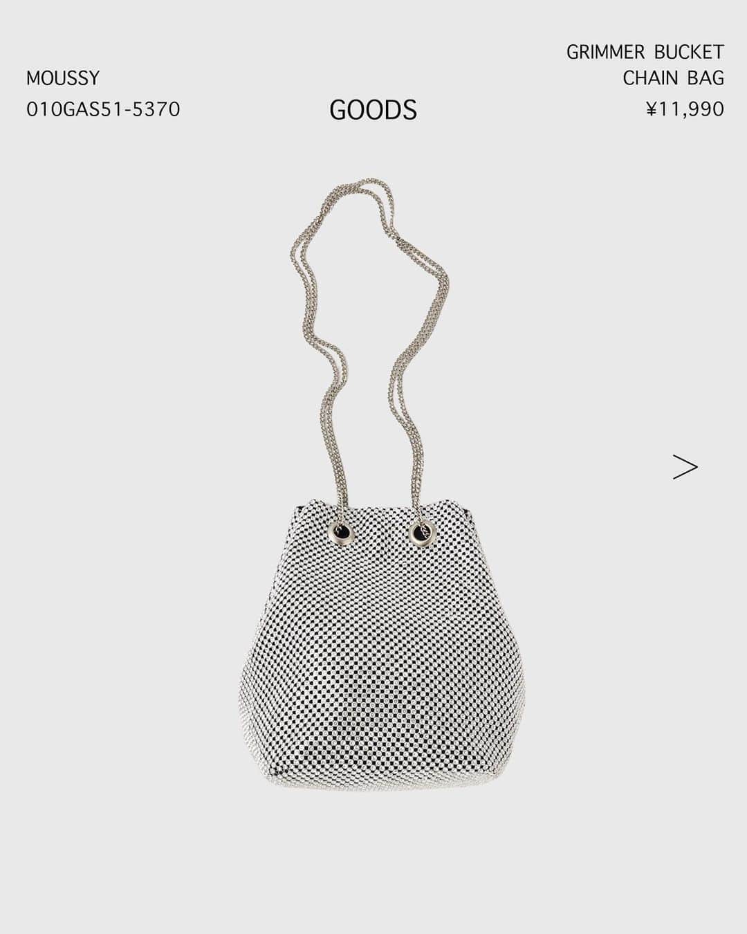 のインスタグラム：「【NEW IN】 - GOODS -  ━━━━━━━━━━━━━━━━  【MOUSSY】GRIMMER BUCKET CHAIN バッグ ¥11,990 tax in Color：SLV No：010GAS51-5370 ※発売中  【SLY】DAMAGING RIB BEANIE ¥4,994 tax in Size：FREE Color：M/RED,BLK,M/BLU,M/GRY No：030GAI72-2190 ※発売中  【MOUSSY】MANCHESTER PINS セット ¥3,850 tax in Color：Multi No：010GAQ50-6980 ※発売中  【MOUSSY】STUDS WIDE ベルト ¥5,500 tax in Size：FREE Color：BLK,D/BRN No：010GA250-6340 ※発売中  【SLY】CHAIN ピアス ¥3,300 tax in Size：FREE Color：GLD,SLV No：030GAA56-5380 ※発売中  【RODEO CROWNS WIDE BOWL】ROUND GLASSES ¥2,490 tax in Size：FREE Color：BLK,BRN,柄BRN No：420GAY56-081B ※発売中  気になるアイテムは画像をタップまたは  プロフィールのサイトURLをクリック✔  ━━━━━━━━━━━━━━━━  #SHELTTERWEBSTORE #SWS #MOUSSY #SLY #RODEOCROWNSWIDEBOWL  #newin #2023AW #autumn2023 #chainbag #minibag #ribbeanie #pins #studsbelt #piercedearrings #glasses #eyewear  #新作 #チェーンバッグ #ミニバッグ #ビーニー #リブビーニー #缶バッジ #ピンズ #ベルト #スタッズベルト #ピアス #秋小物 #サングラス #アイウェア」
