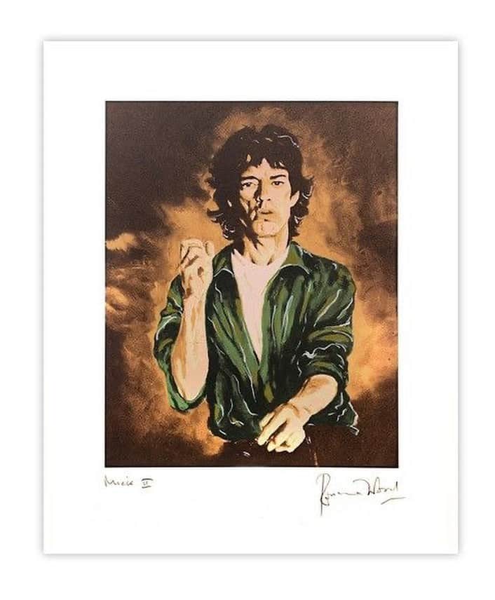 ロン・ウッドのインスタグラム：「🎨🖼️Ronnie pays tribute to his fellow musicians, and friends, in these limited edition artworks, each signed and numbered. Find out more from the link in the bio↗️」