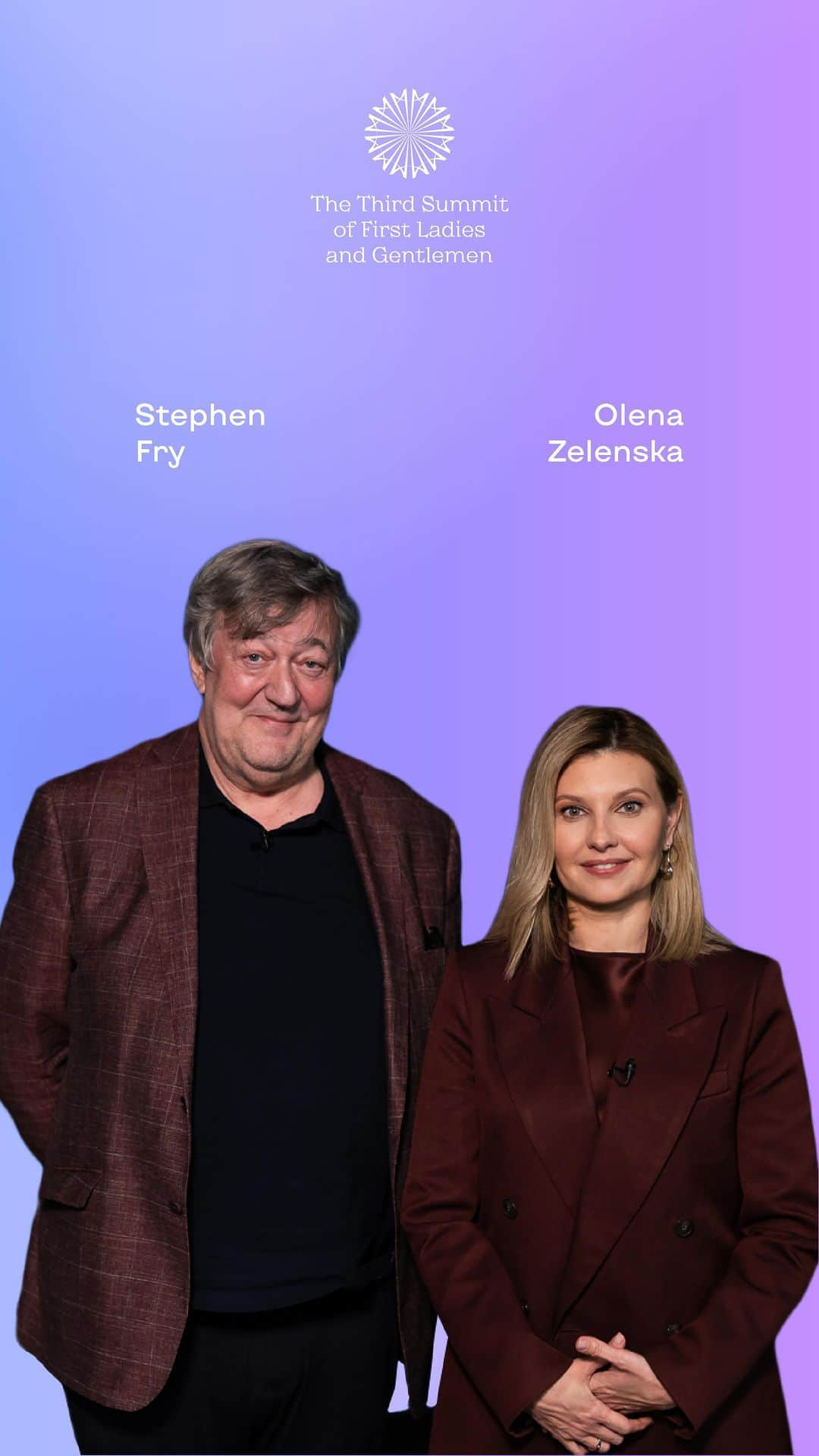 スティーヴン・フライのインスタグラム：「Incredibly humane. That’s what I want to say before I talk about his incandescent wit or his special, ironic perception of the world.  🎙️Stephen Fry @stephenfryactually, a British actor and TV presenter, author of world bestsellers, one of those whose shows generations have grown up watching. I am grateful that he agreed to host our Summit of First Ladies and Gentlemen @summit_flg - and he did not «work» but rather lived it with us, reflecting on each discussion with empathy and understanding.  👉 During one of the panels, Mr. Fry said that he expected to see anything in Kyiv - but he was struck by laughter. The sense of humor that unites all Ukrainians, even those who have lost their families or limbs. And he believes this sense of humor is one of the reasons for our resilience.   Thank you, Stephen, for the fact that no matter what topic we were discussing at the forum, you always had a warm smile for Ukrainians, and everyone in the hall felt it.  ——  Неймовірно людяний. Саме це хочеться сказати, перш ніж говорити про блискавичний розум чи особливе, іронічне відчуття світу.   🎙️Стівен Фрай @stephenfryactually, британський актор і телеведучий, автор світових бестселерів – один із тих, на чиїх шоу виросли покоління. Вдячна, що саме він погодився стати ведучим нашого Саміту перших леді та джентльменів @summit_flg і не працював, а радше прожив його разом із нами, рефлексуючи на кожну дискусію з емпатією й розумінням.   👉 Під час однієї з панелей пан Фрай сказав, що очікував побачити в Києві що завгодно, але його вразив сміх. Почуття гумору, що об’єднує всіх українців, навіть тих, які втратили родини чи кінцівки. І, мовляв, саме це почуття гумору є однією з причин нашої стійкості.   Дякую вам, Стівене, за те, що хоч би яку тему на саміті ми обговорювали, тепла усмішка, адресована українцям, завжди була з вами, і це відчував кожен у залі.」