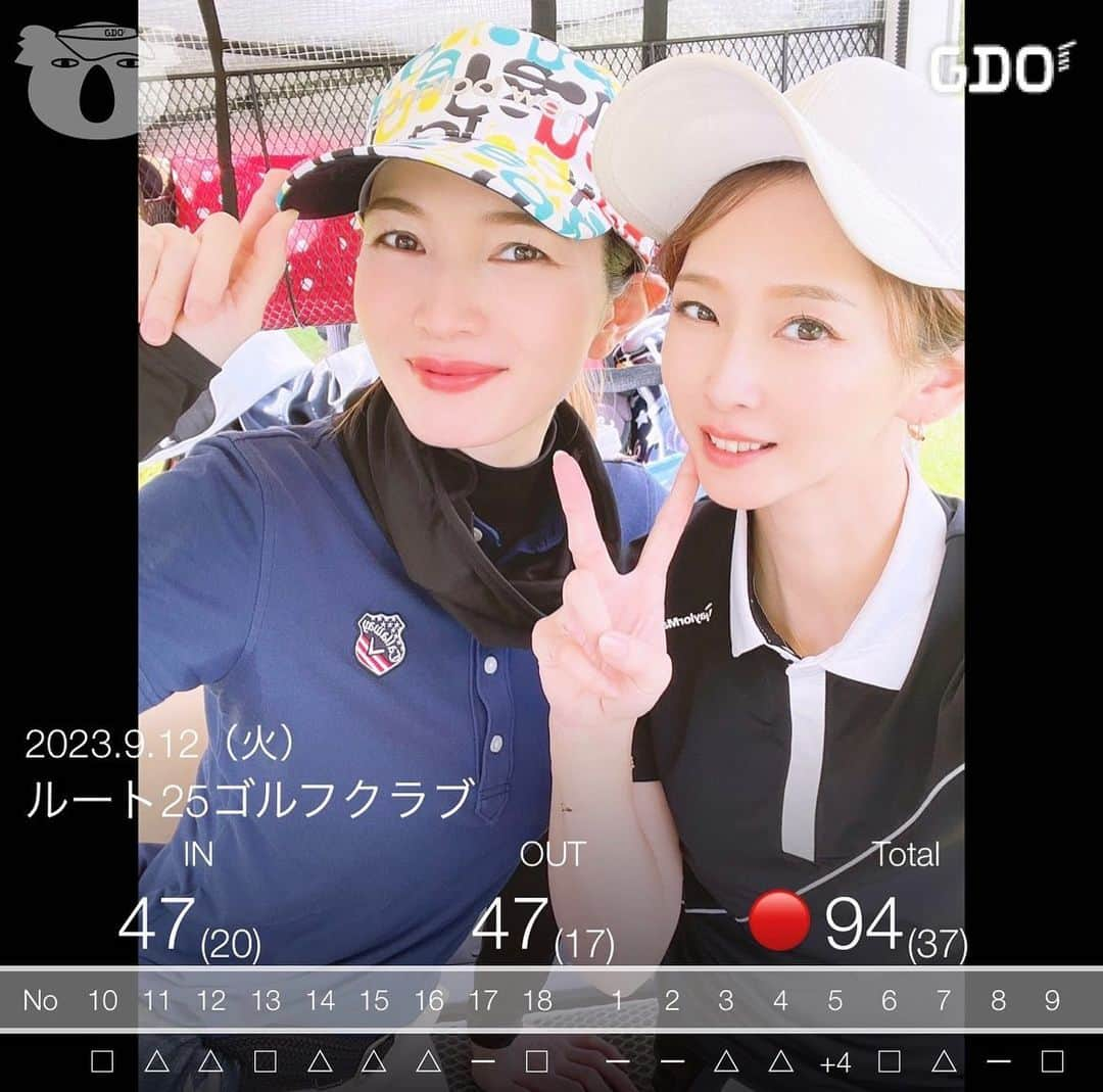 中田有美のインスタグラム：「昨日は久しぶりにえりちゃんと🏌️‍♀️✨  レディースティーから 100打たないようになってきて 嬉しい☺️  そして1打やけど レディースティーからのベスト更新しました🙌🏻笑  後半の+4がなければ 余裕でベスト更新やったな🤣  えりちゃん上手いから ペースに巻き込んでもらってる🥰 バーディ2個も取ってて ほんとすごかった〜🥳  また次回も楽しみ✌🏻  #ゴルフスコア記録 #ゴルフ女子 #ルート25ゴルフクラブ  #東海ゴルファー #三重ゴルファー」