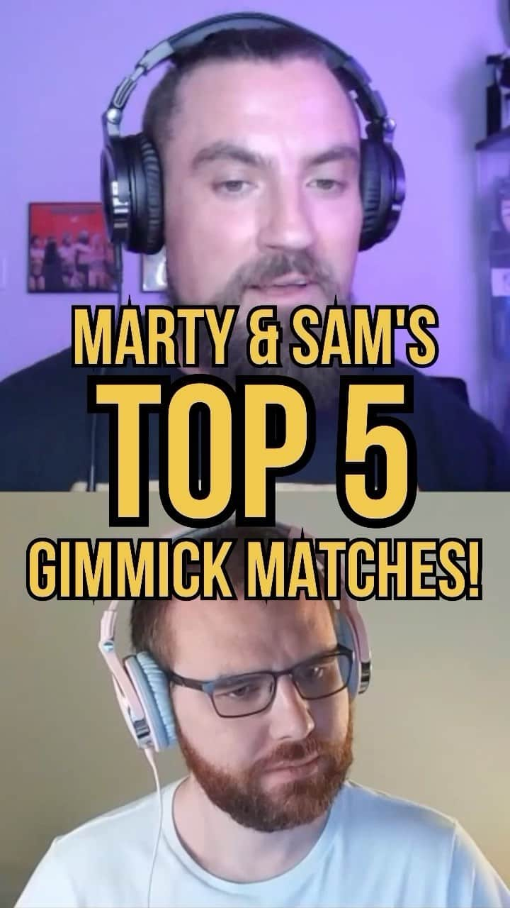 マーティ・スカルのインスタグラム：「WHAT ARE YOUR TOP 5 GIMMICK MATCHES?! ⭐️   Here’s Marty’s & Sam’s 😈 Who had the better top 5 ?!  Listen to our Unforgiven 98 review podcast now at thevillainpod.com or wherever you find your podcasts! ☔️」