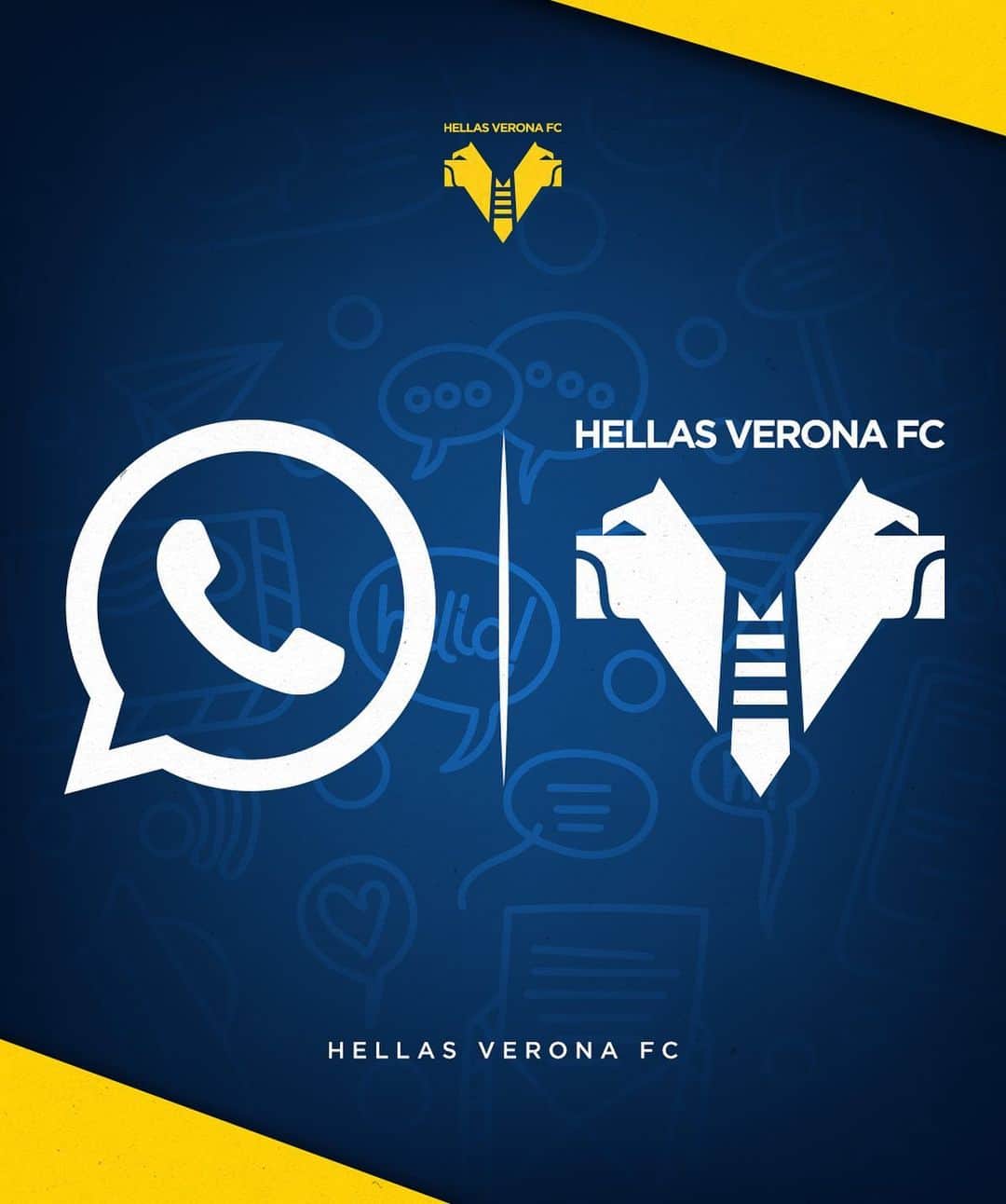 エラス・ヴェローナFCのインスタグラム：「Da oggi il tuo Hellas è anche nell’app che usi di più 💛💙  Iscriviti ora al nuovo Canale ufficiale su WhatsApp ➡️ Link nelle stories!」
