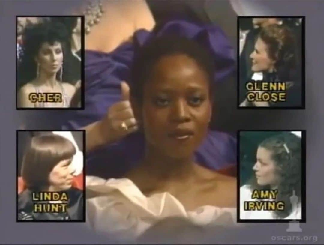 クロエ・セヴィニーのインスタグラム：「Best Supporting Actress nominees, circa 1984 #alfrewoodard #cher #lindahunt #glennclose #amyirving #rg @maredal61   I ❤️ actresses and accounts that celebrate them! Thank you @maredal61 for this exhaustive resource.」