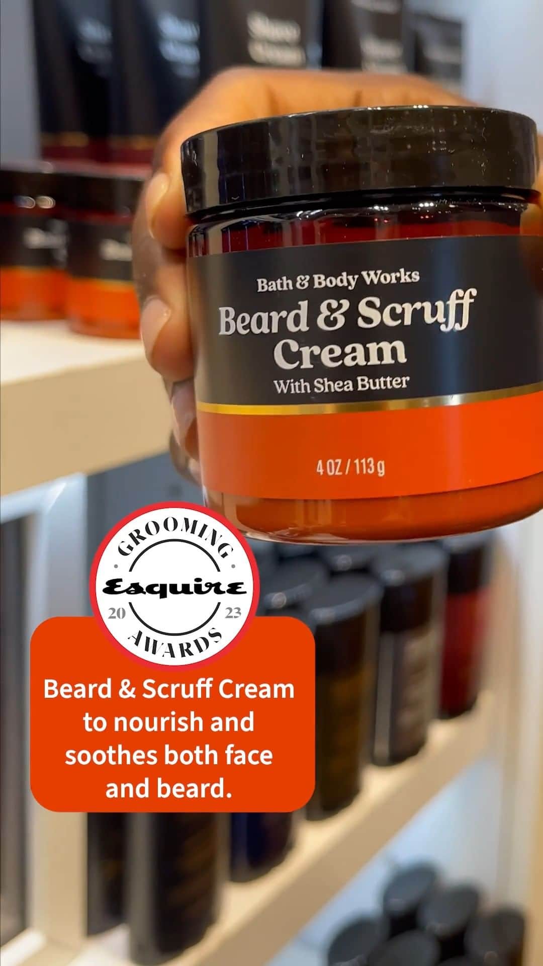 Bath & Body Worksのインスタグラム：「Get with the winning team! 🏆 🙌​  Revamp your routine with NEW grooming essentials including the @Esquire award-winning Beard & Scruff Cream! 🧖‍♂️​  Drop a🥇if you’re ready for some everyday winners!」