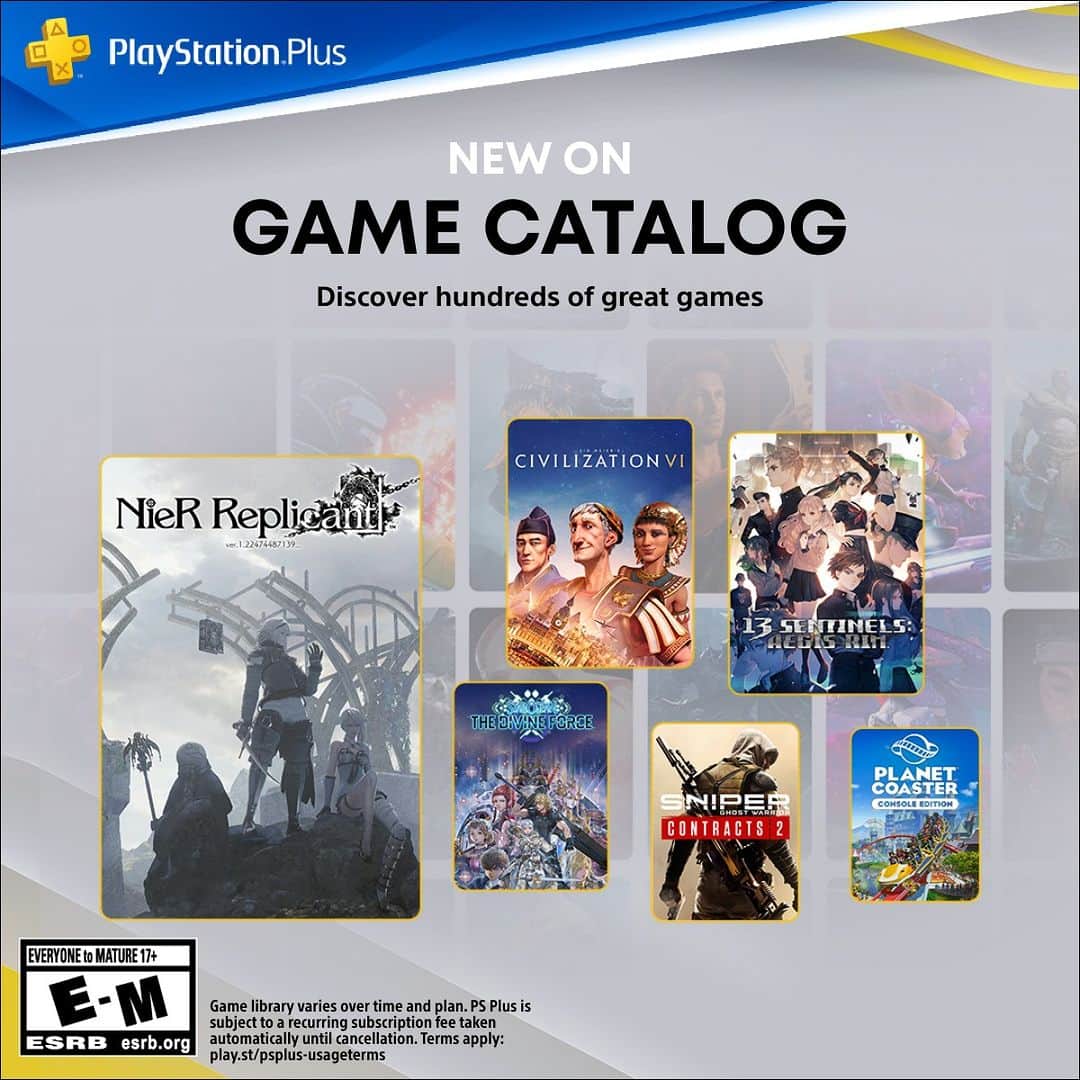 PlayStationのインスタグラム：「Your PlayStation Plus Game Catalog for September includes:   ➕ NieR Replicant ver.1.22474487139… ➕ 13 Sentinels: Aegis Rim ➕ Sid Meier's Civilization VI ➕ Unpacking   … and many more. Head to PS Blog for the full lineup.」